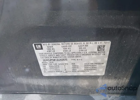 2018 Chevrolet Trax Lt из США, поврежденный, VIN 3GNCJPSB1JL252675